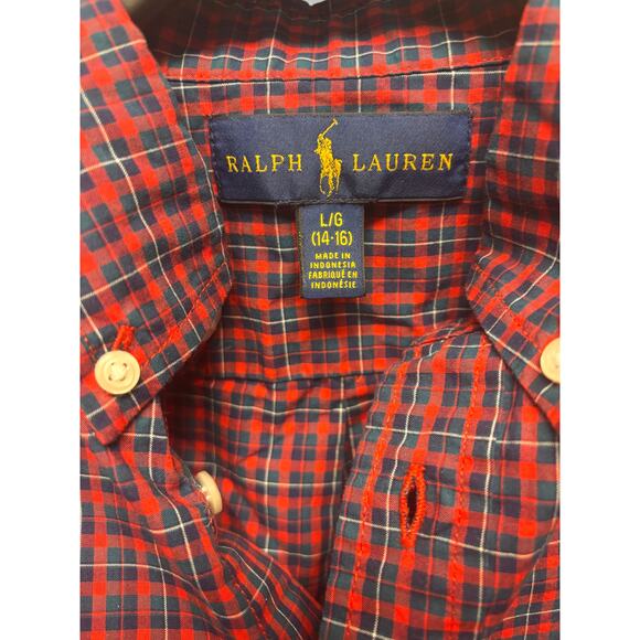 Ralph Lauren Kids Holiday Christmas Plaid Button Down Shirt L/G 14-16 - Picture 5 of 6